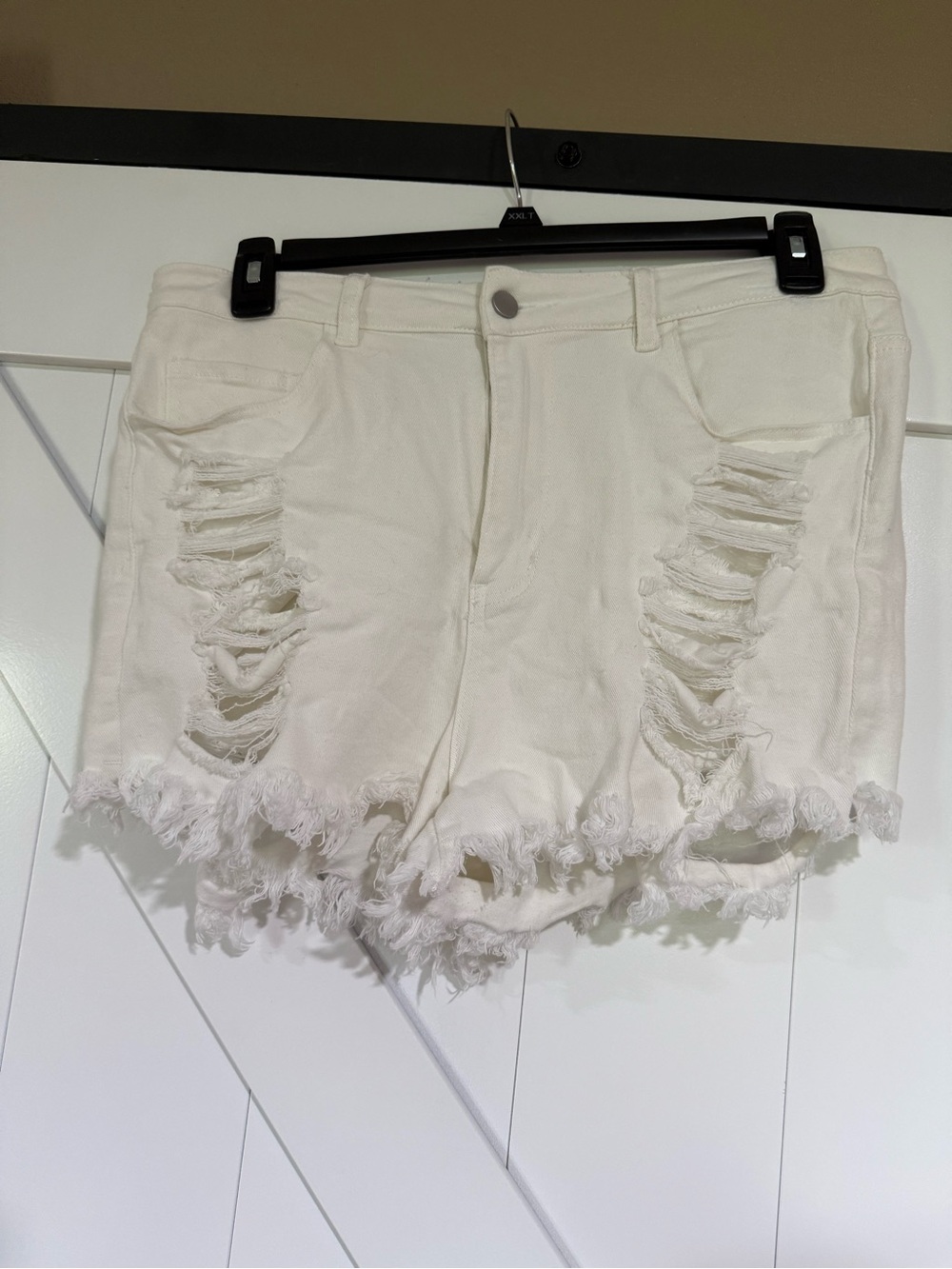 SHEIN White Distressed Denim Cutoff Shorts